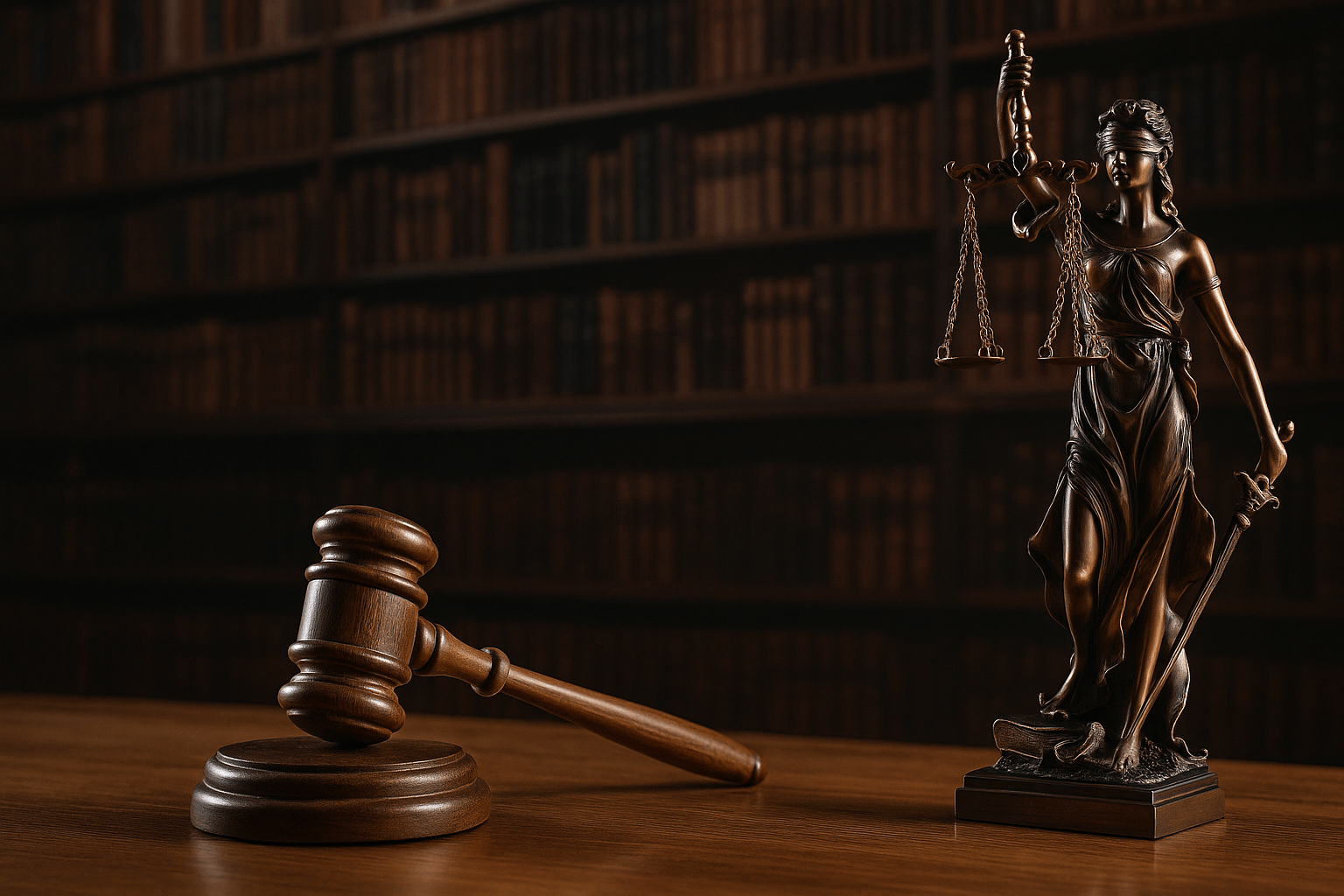 gavel and lady justice holding scales